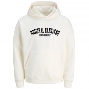 Original Gangster Ultra Heavy Bio Hoodie Unisex ohne Kordeln creme (Egret) mit schwarzer Schrift